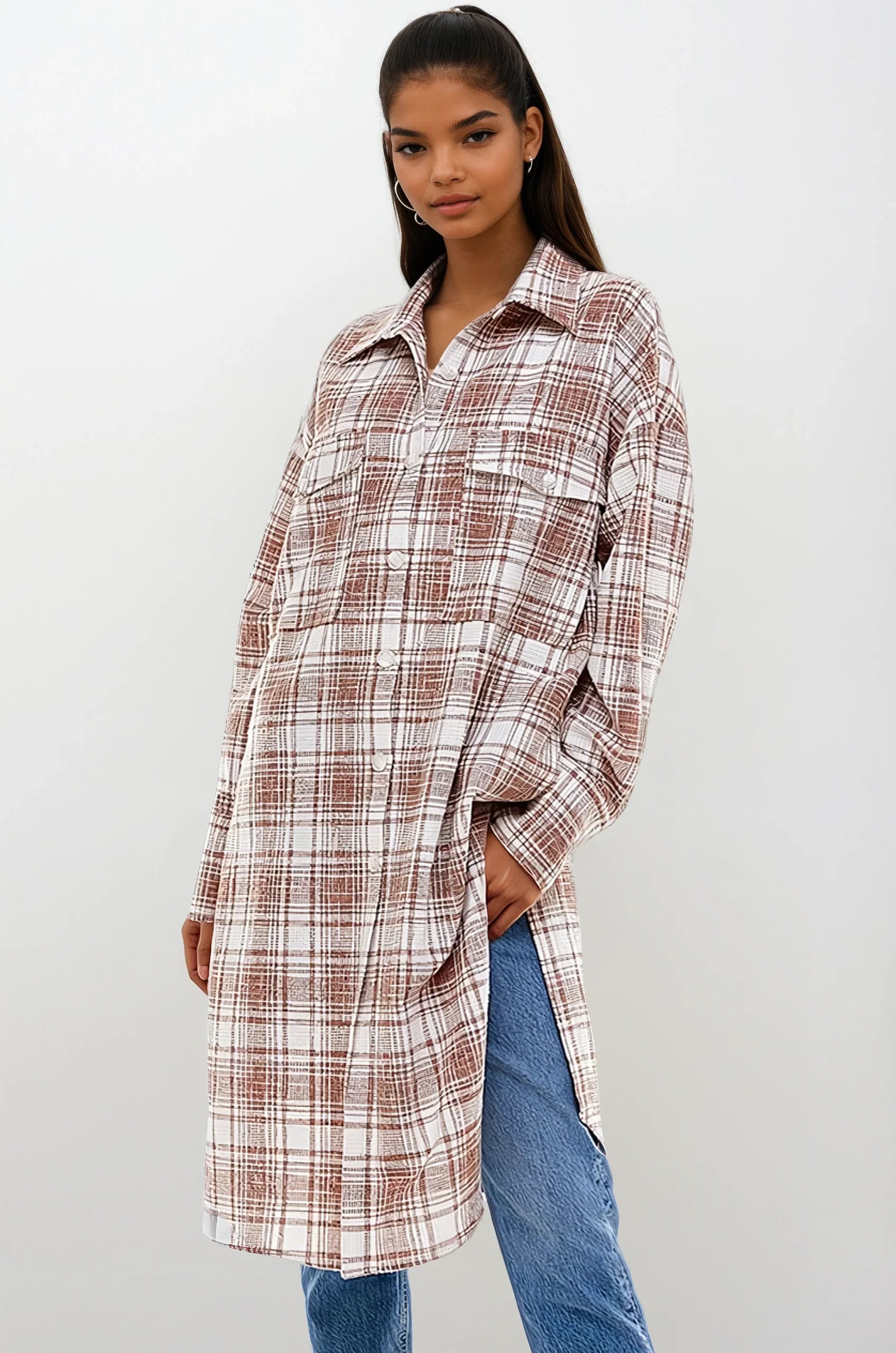 Oversized Long Plaid Shacket Fitkitty Culture Athleisure Wear, Yoga Wear & Women's Clothing