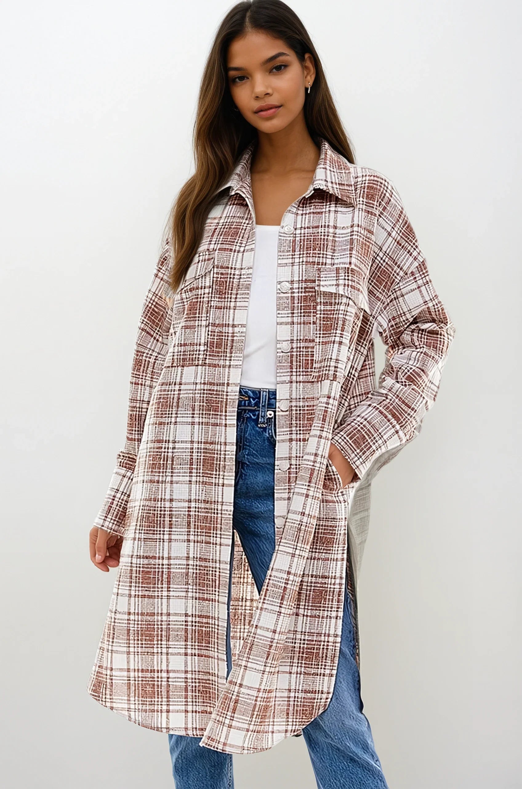 Oversized Long Plaid Shacket Fitkitty Culture Athleisure Wear, Yoga Wear & Women's Clothing