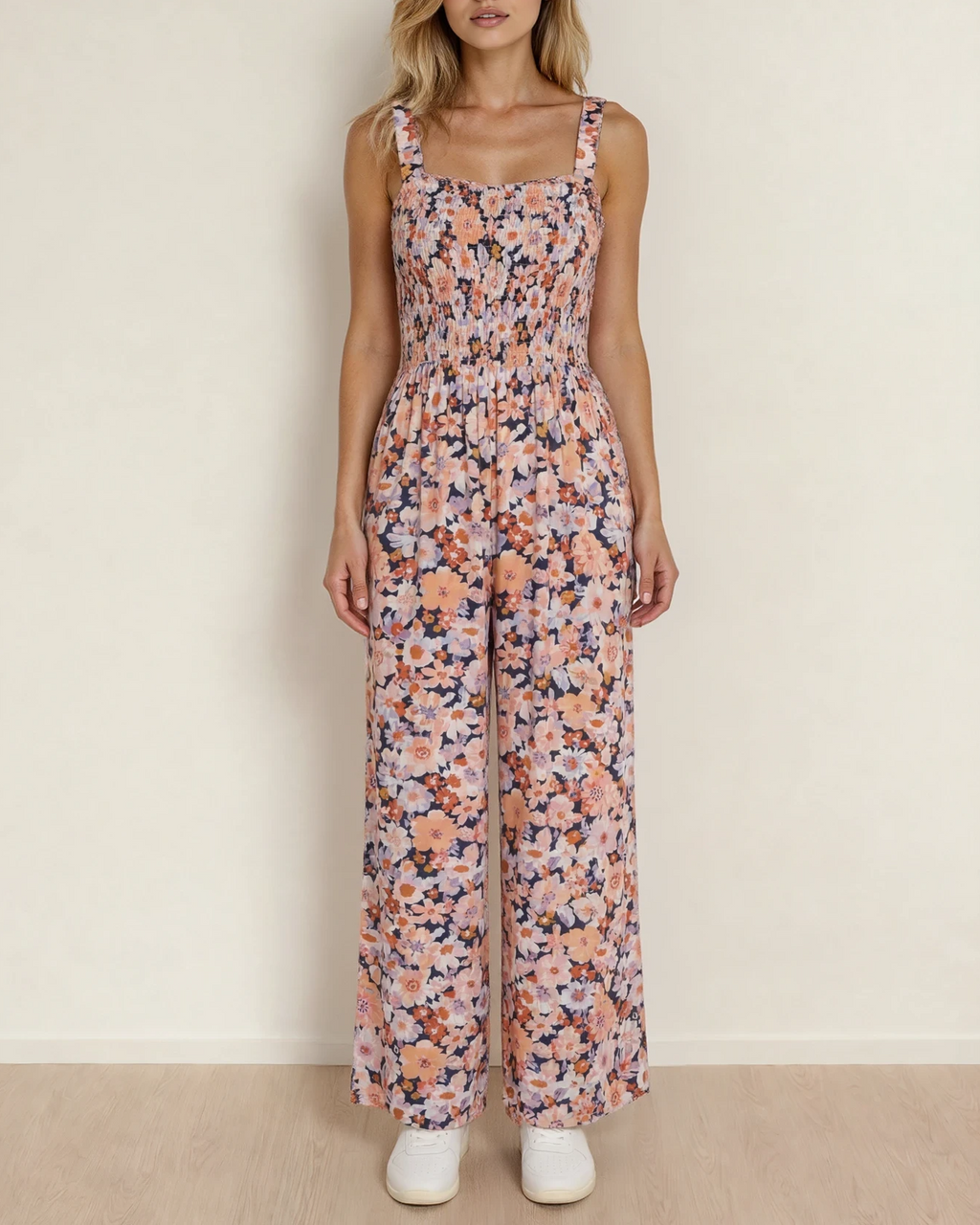 Angelica Square Neck Floral High-Waist Jumpsuit