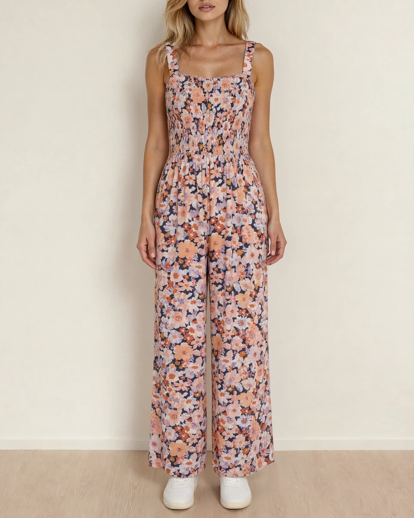 Angelica Square Neck Floral High-Waist Jumpsuit