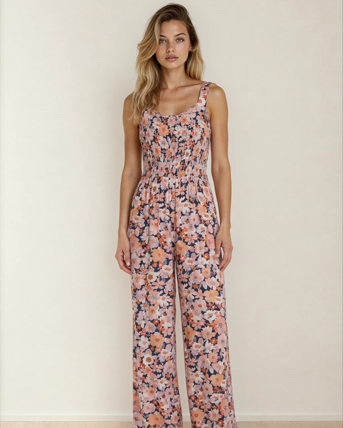 Angelica Square Neck Floral High-Waist Jumpsuit
