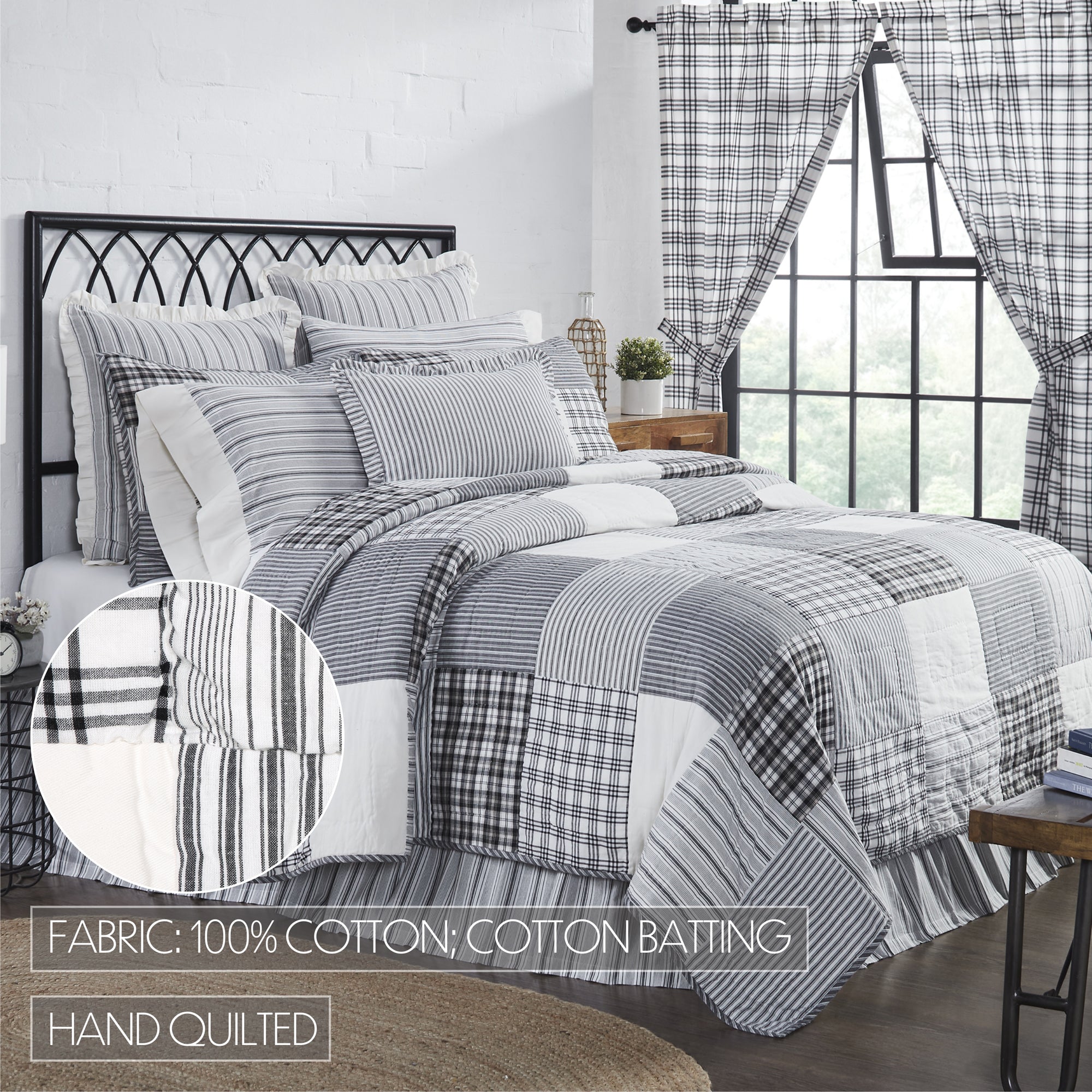 Sawyer Mill Charcoal Farmhouse Queen Bedding Bundle (100% Cotton)