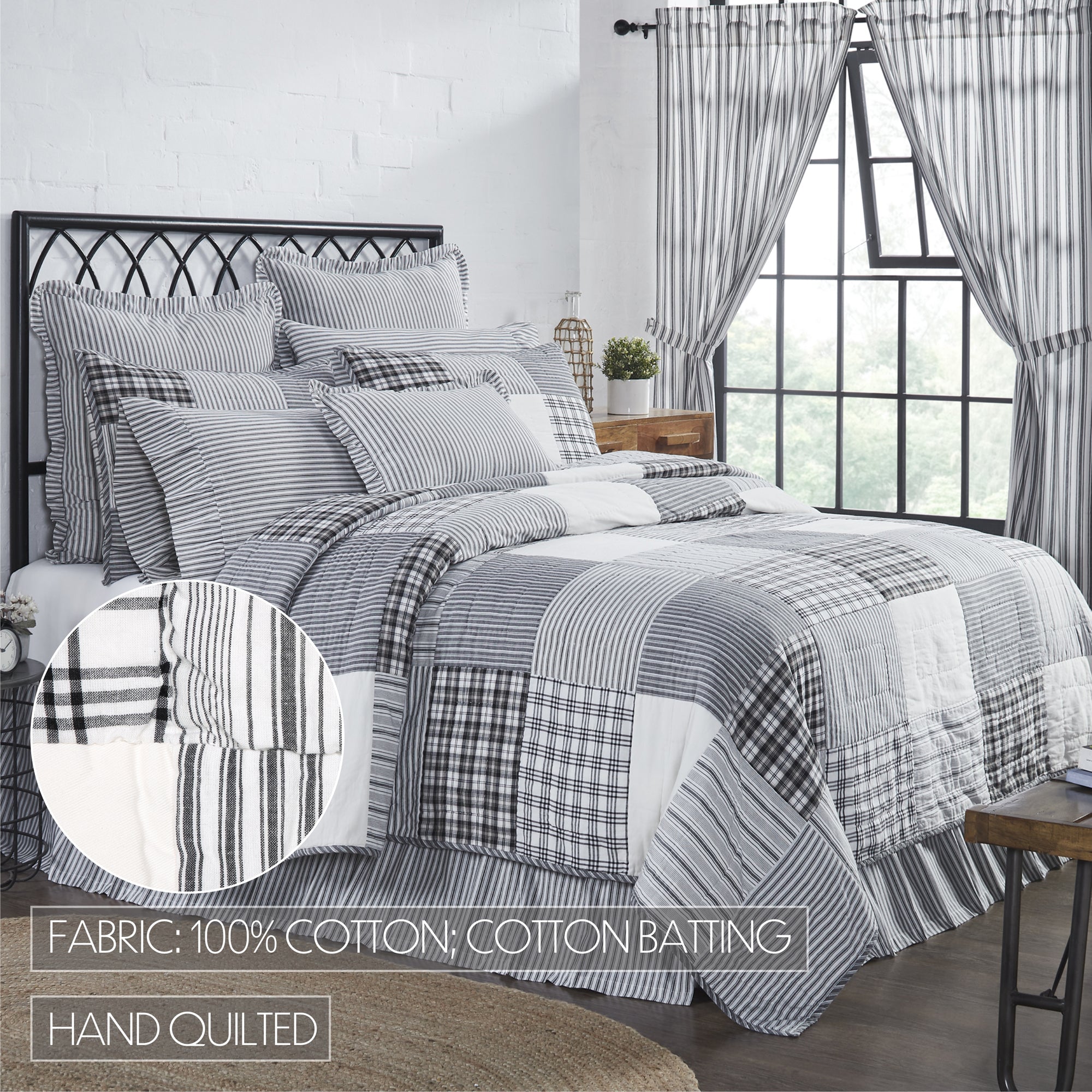 Sawyer Mill Charcoal Patchwork & Stripe Bedding Bundle