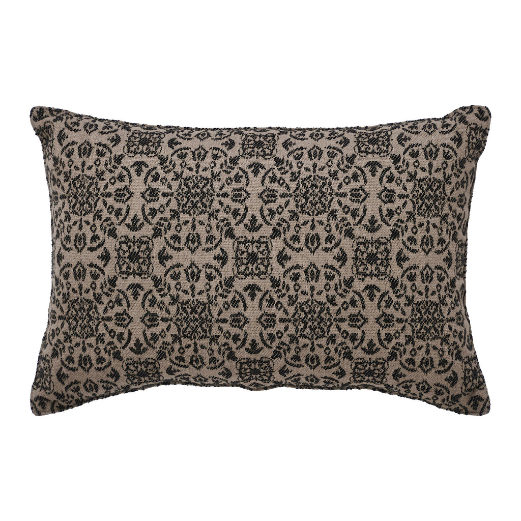 VHC Black & Tan Jacquard Lumbar Pillow 9.5" x 14" | Primitive Farmhouse Accent Pillow