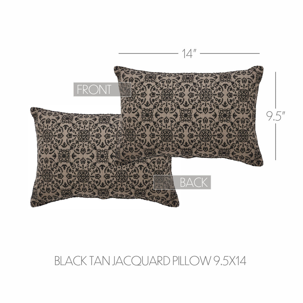 VHC Black & Tan Jacquard Lumbar Pillow 9.5" x 14" | Primitive Farmhouse Accent Pillow