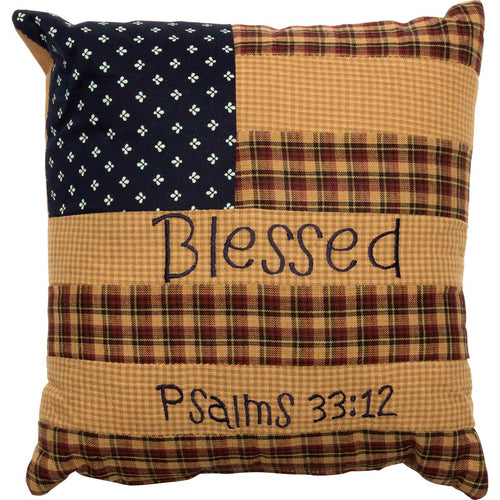 Blessed Patriotic Primitive Flag Pillow (10x10)