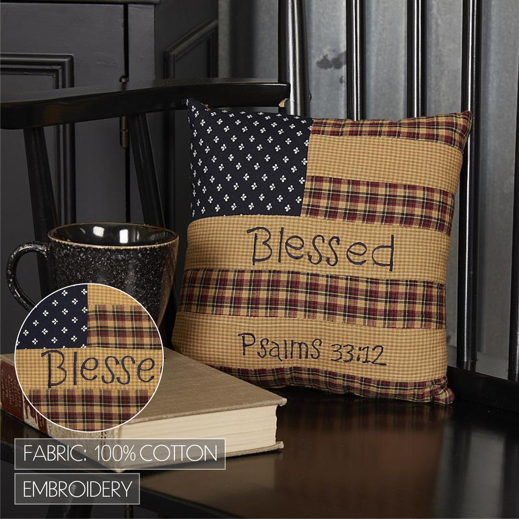 Blessed Patriotic Primitive Flag Pillow (10x10)