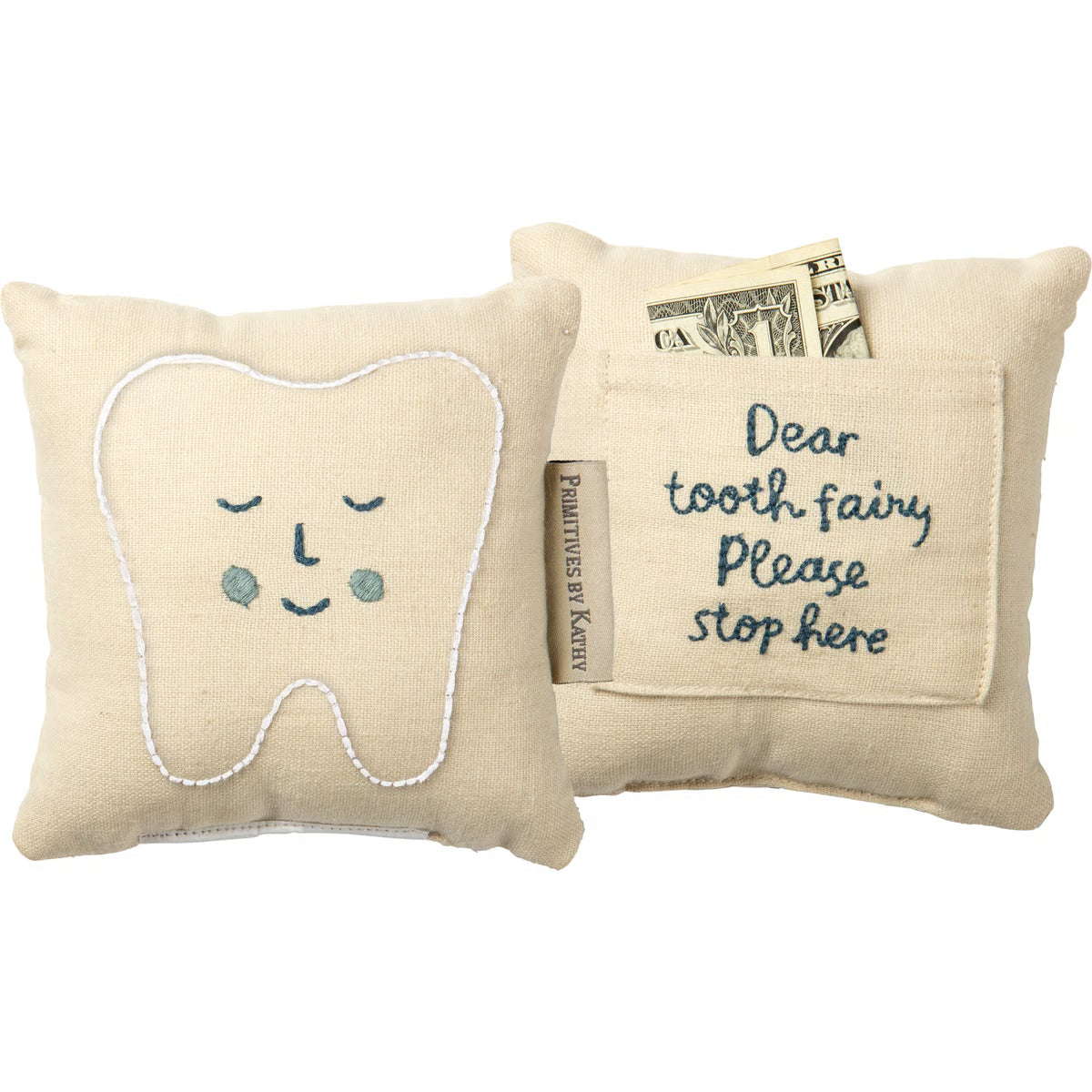 Primitives by Kathy fabric tooth monster pocket pillow with embroidered details