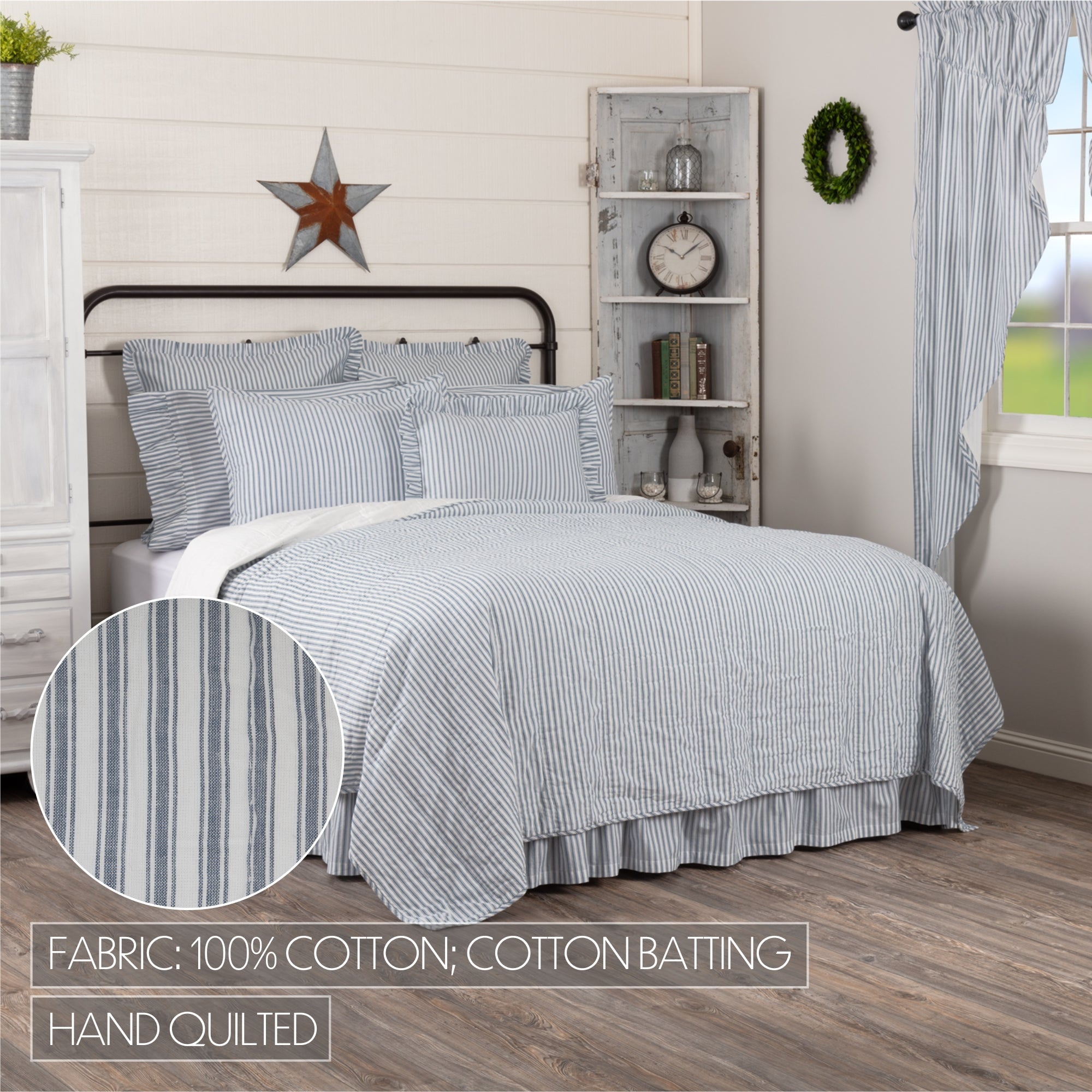 Sawyer Mill Blue Ticking Stripe Quilt Coverlet Set VHC Brands