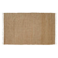 Full rectangular view of natural jute burlap area rug on a clean background.