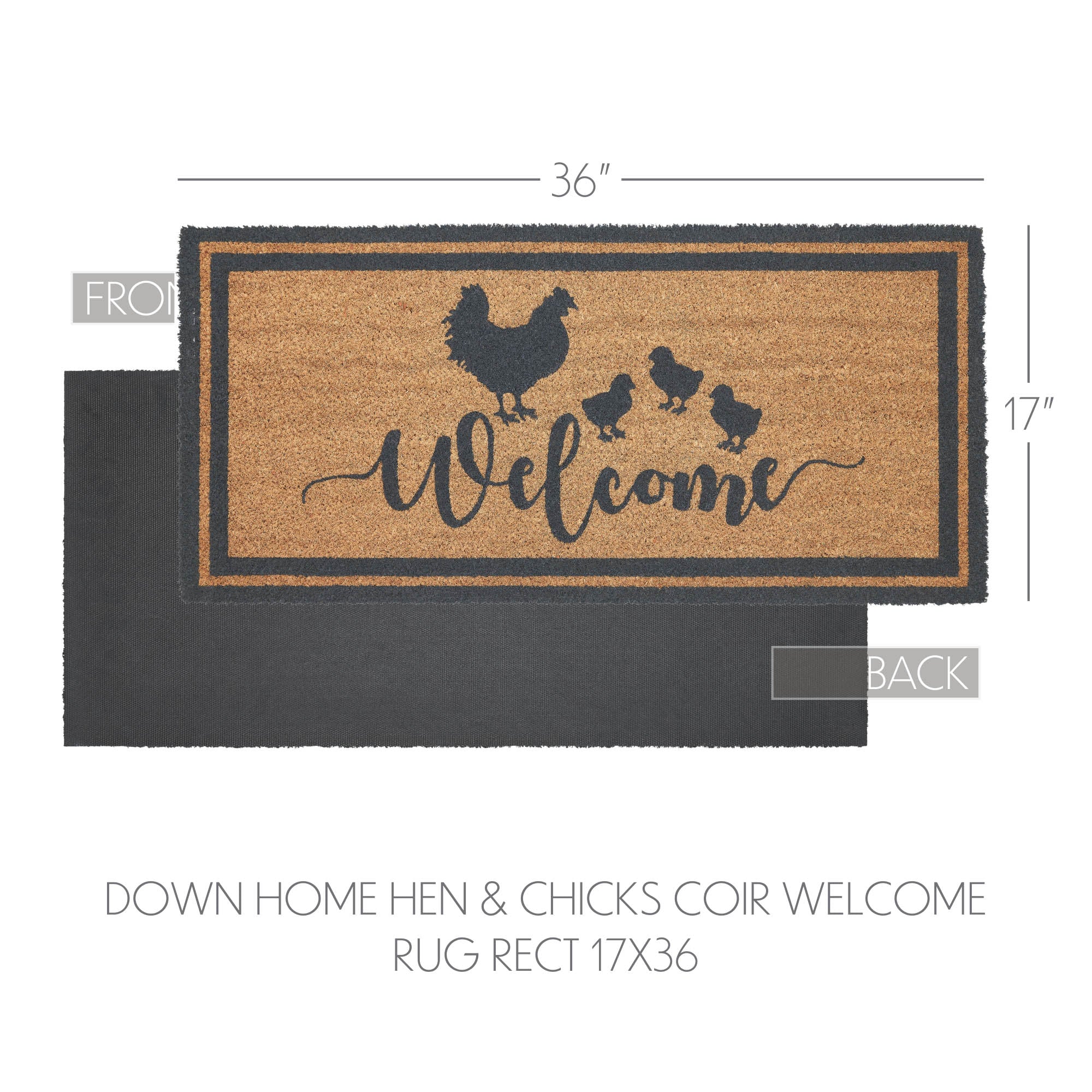 Down Home Hen & Chicks Coir Welcome Rug - 17x36 Farmhouse Doormat VHC Brands