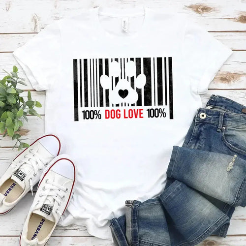 100% Dog Love Barcode With Paw Pet Lover Tee Adorb Custom Tees
