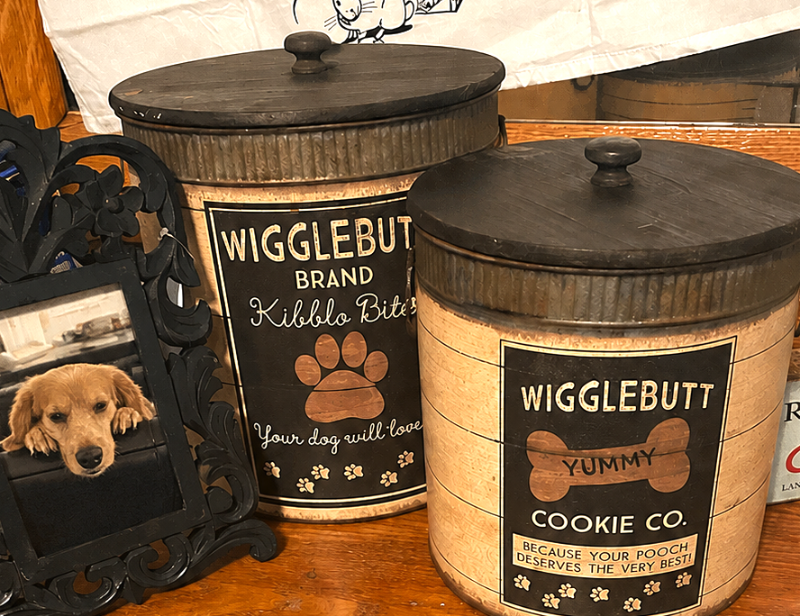 Wigglebutt Brand Rustic Metal Dog Treat Canister Set (2-Piece) Primitives by Kathy