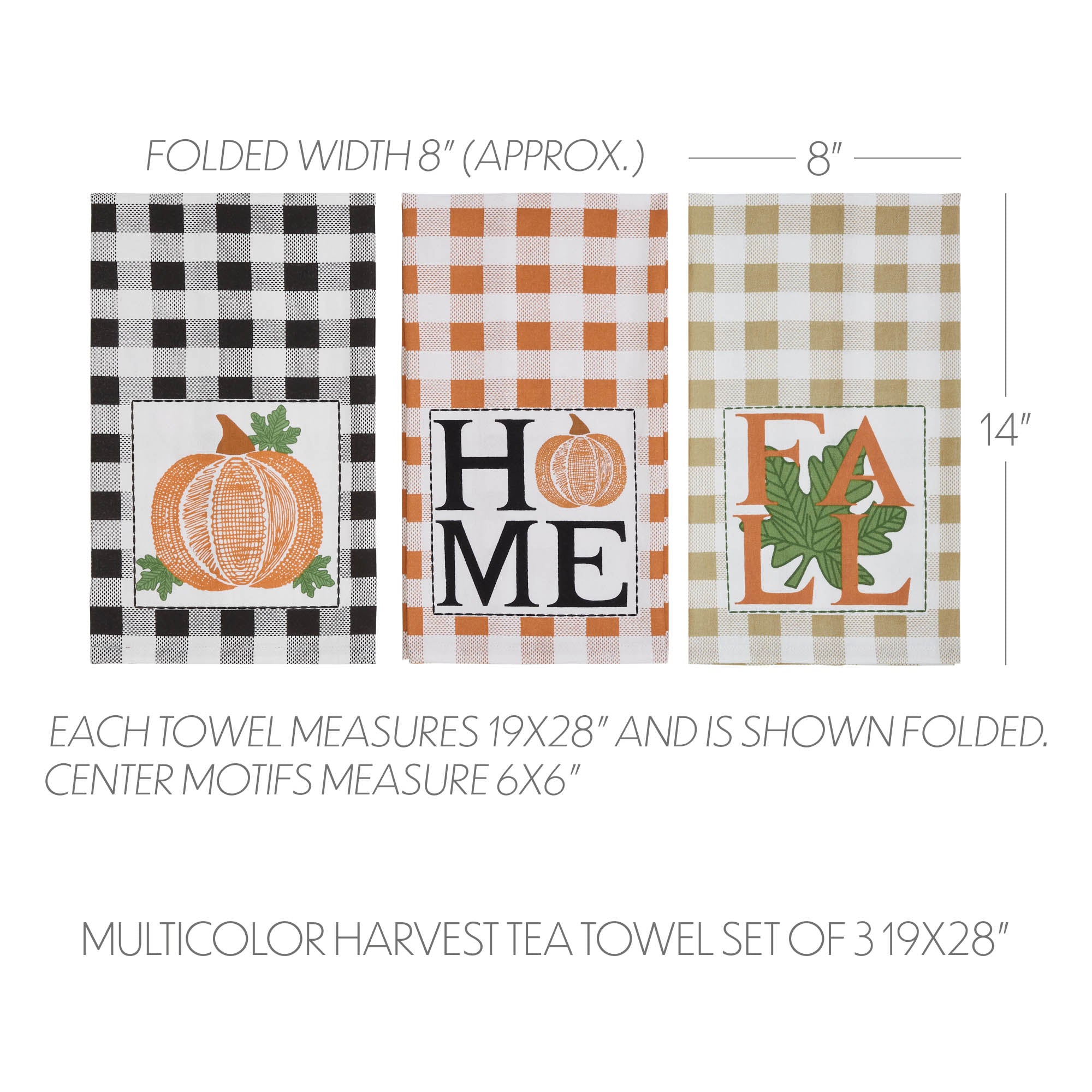 VHC Fall Harvest Kitchen Towel Set of 3 | Pumpkin, Home & Fall Buffalo Check Tea Towels