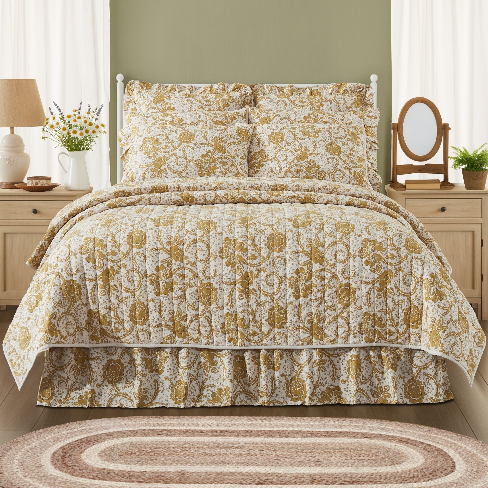 Dorset Gold Floral Country Farmhouse Quilt VHC Brands