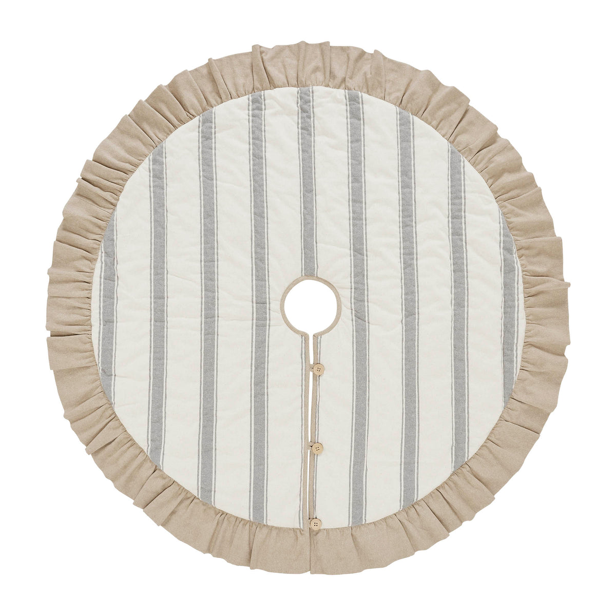 Classic Striped Christmas Tree Skirt with Ruffled Border | Rustic Holiday Decor