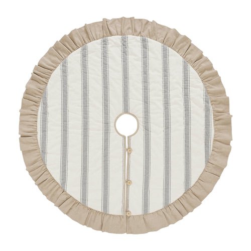 Classic Striped Christmas Tree Skirt with Ruffled Border | Rustic Holiday Decor