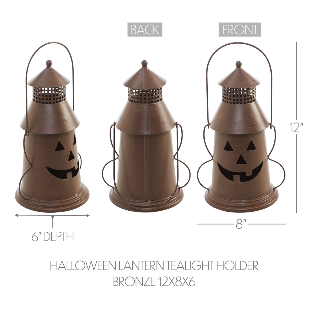 Bronze Metal Jack-o'-Lantern Lantern Light – Autumn Candle Holder