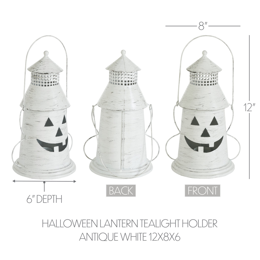 Distressed White Metal Jack-o'-Lantern Lantern Light – Rustic Halloween Candle Holder