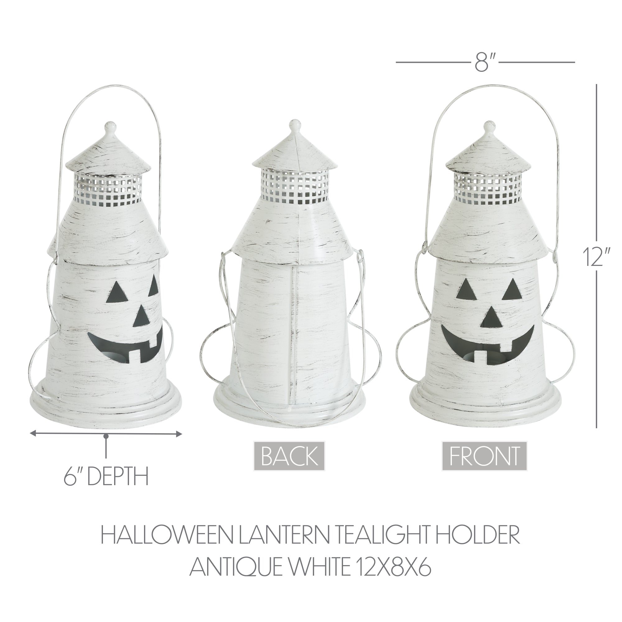 Distressed White Metal Jack-o'-Lantern Lantern Light – Rustic Halloween Candle Holder
