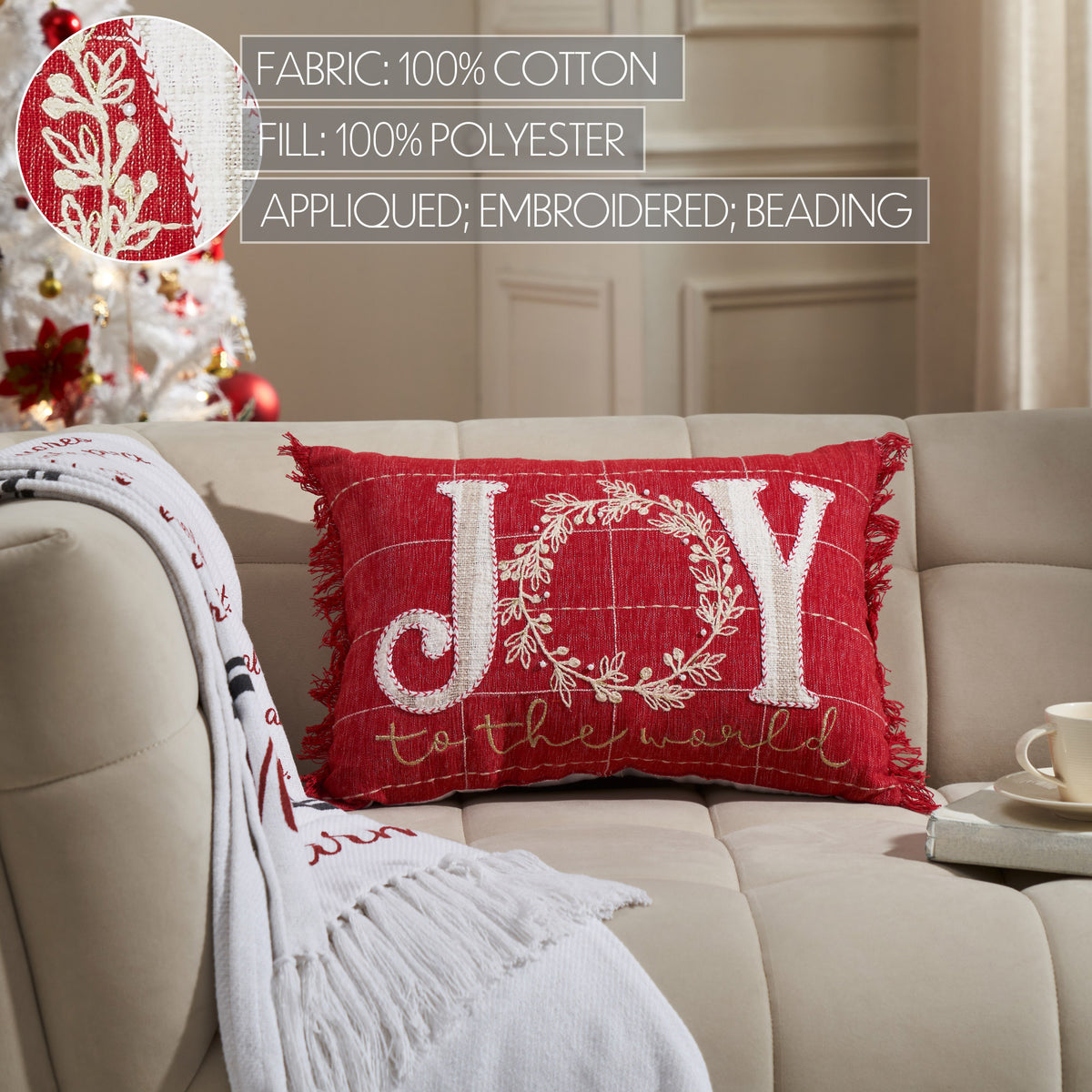 Rustic "JOY" Red Christmas Throw Pillow | Holiday Accent Pillow