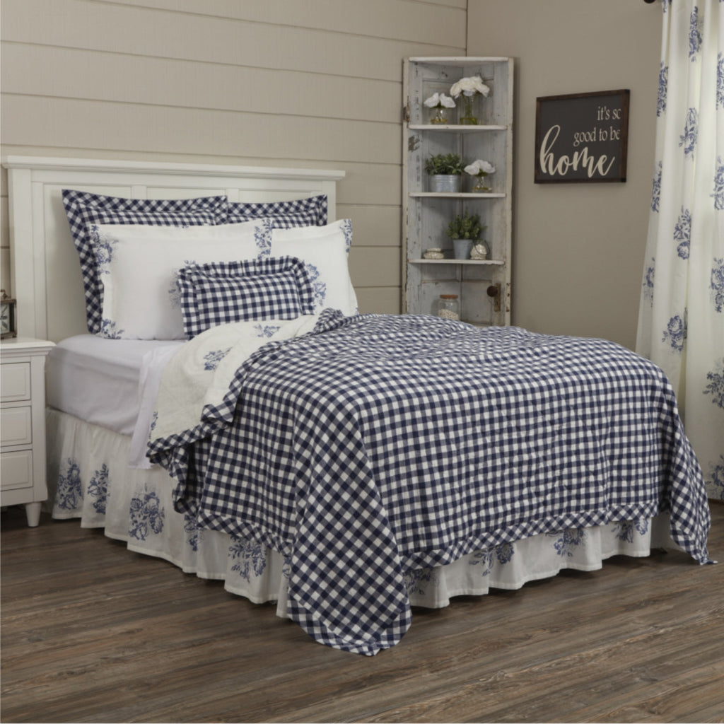 Lydia Blue Floral Cotton Quilt - Farmhouse Country Bedding VHC Brands