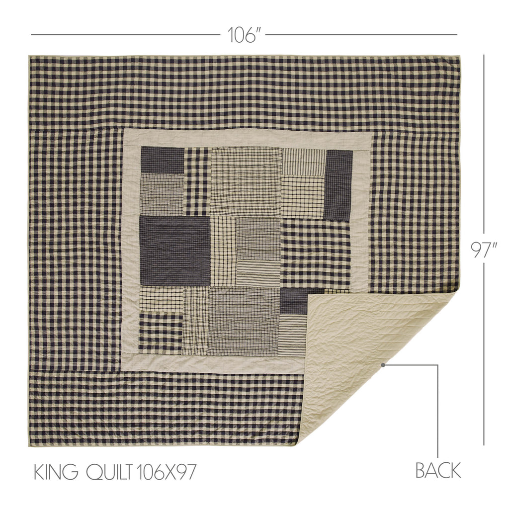 Graphic diagram detailing the My Country King Quilt set dimensions (105x97 inch quilt, 2 Euro shams, 2 standard shams).