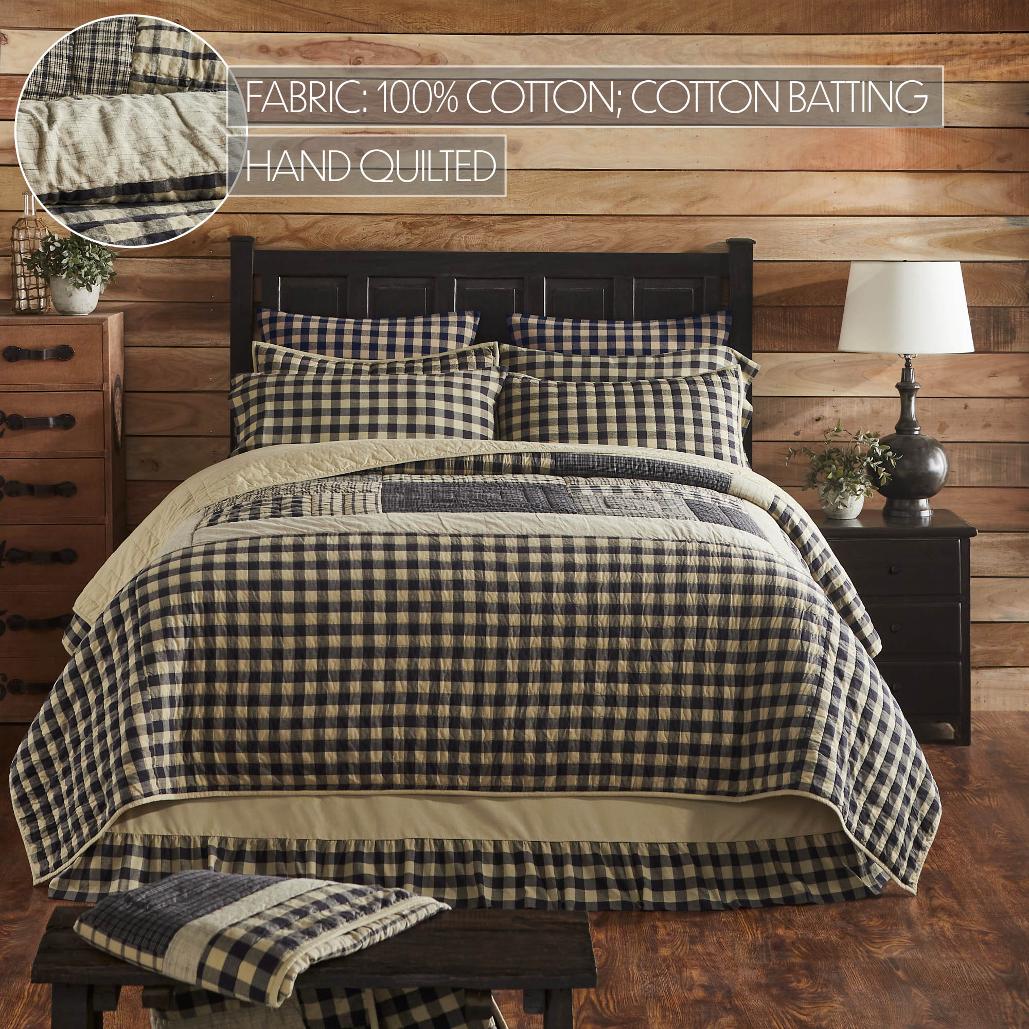 My Country Queen Quilt 5-Piece Bedding Set (Black & Tan Gingham)
