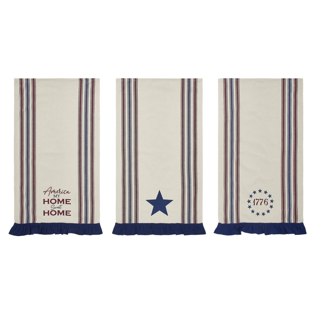 Celebration America My Sweet Home Ruffled Tea Towel Set - Set of 3 VHC Brands