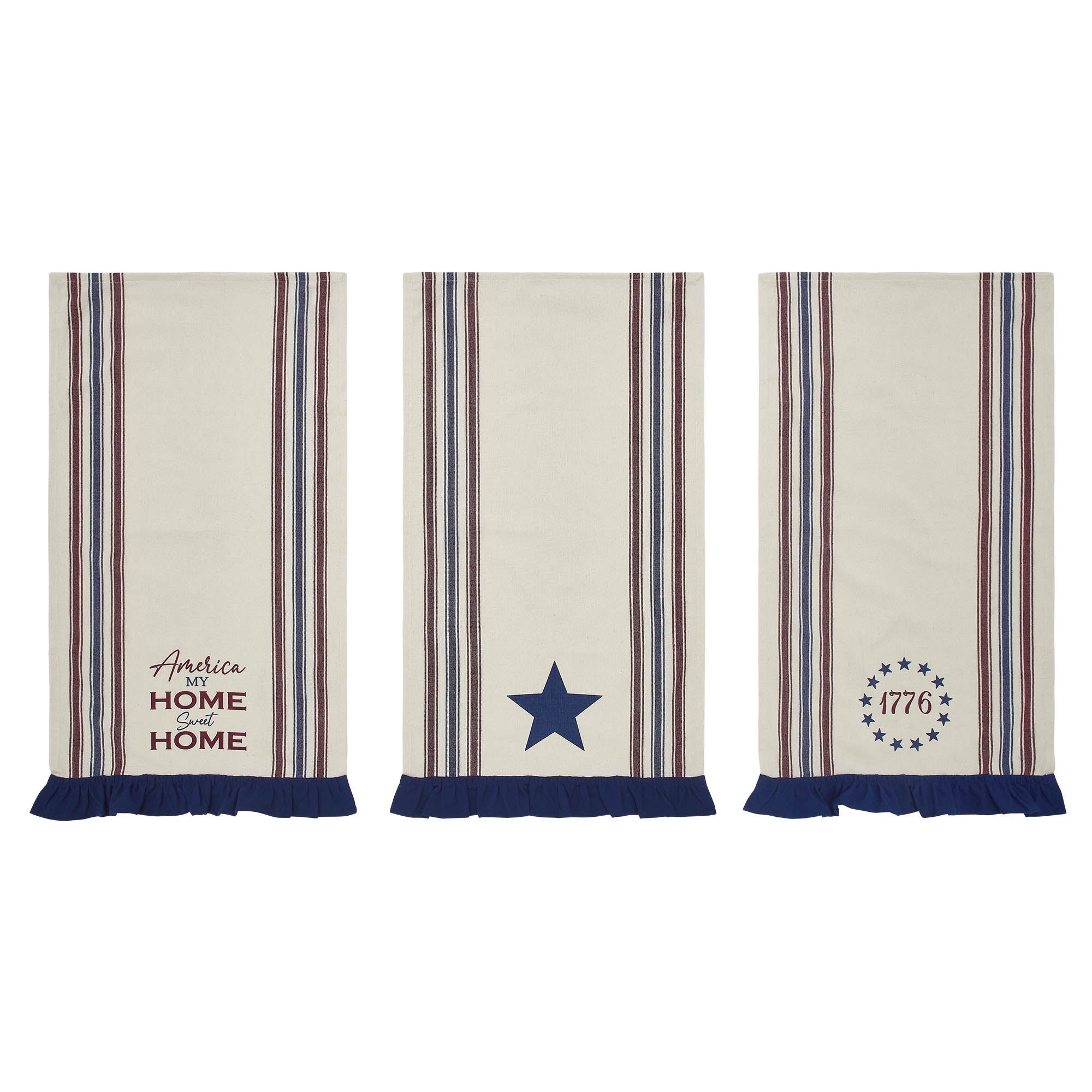 Celebration America My Sweet Home Ruffled Tea Towel Set - Set of 3 VHC Brands