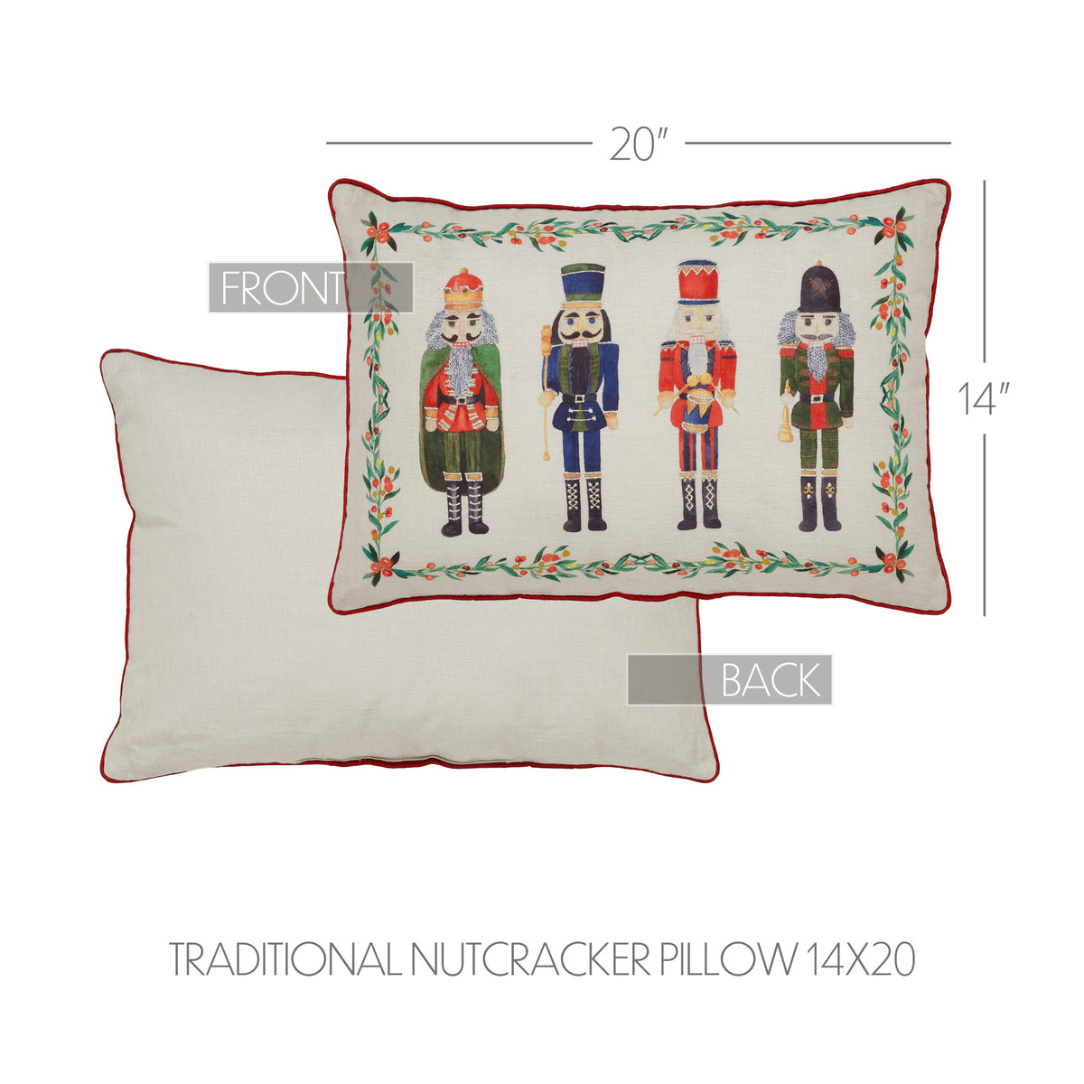 Product dimension overview showing the length and lumbar proportion of the nutcracker decorative pillow.