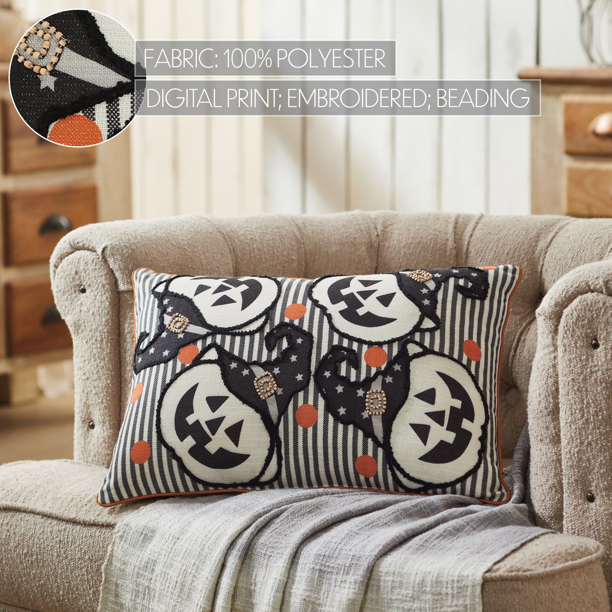Cozy Jack-O'-Lantern Halloween Accent Pillow – Spooky Vintage Fall Decor