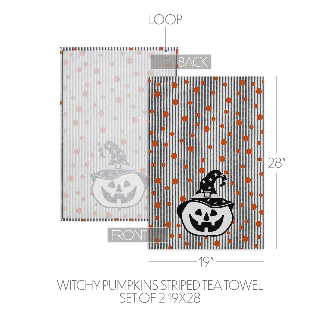 Whimsical Jack-o'-Lantern Halloween Kitchen Towels – Set of 2 Fall Tea Towels