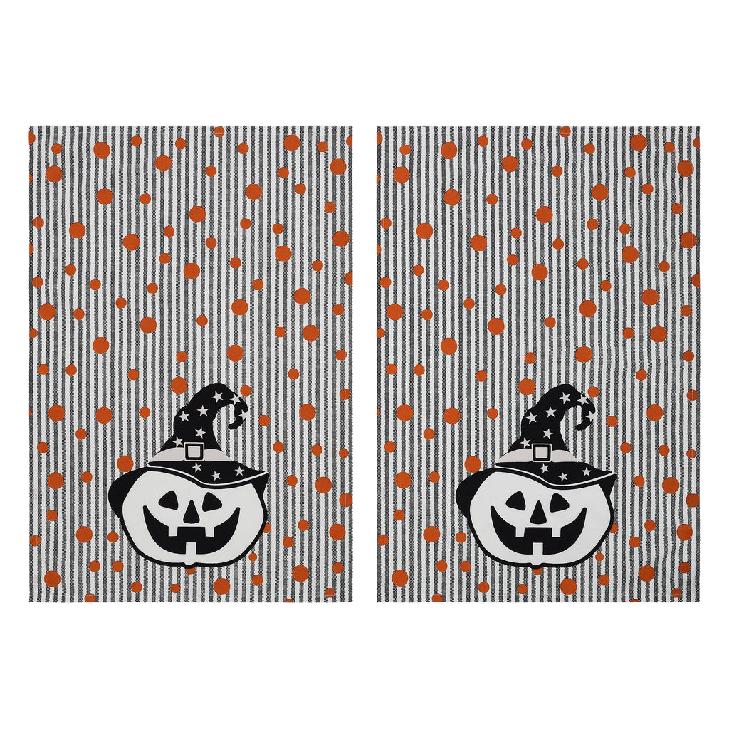 Whimsical Jack-o'-Lantern Halloween Kitchen Towels – Set of 2 Fall Tea Towels
