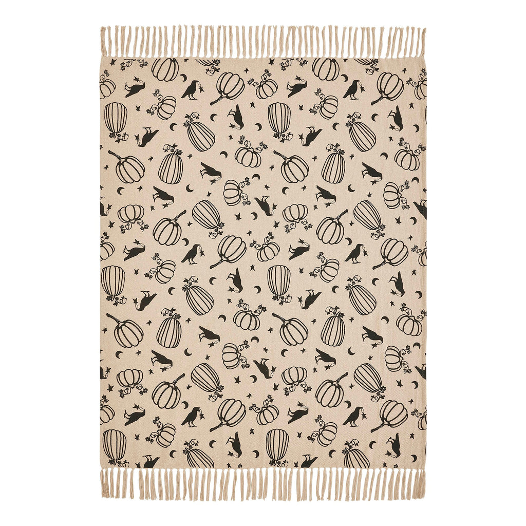 Midnight Harvest Pumpkin & Raven Woven Throw Blanket – 50" x 60" Cozy Fall Accent