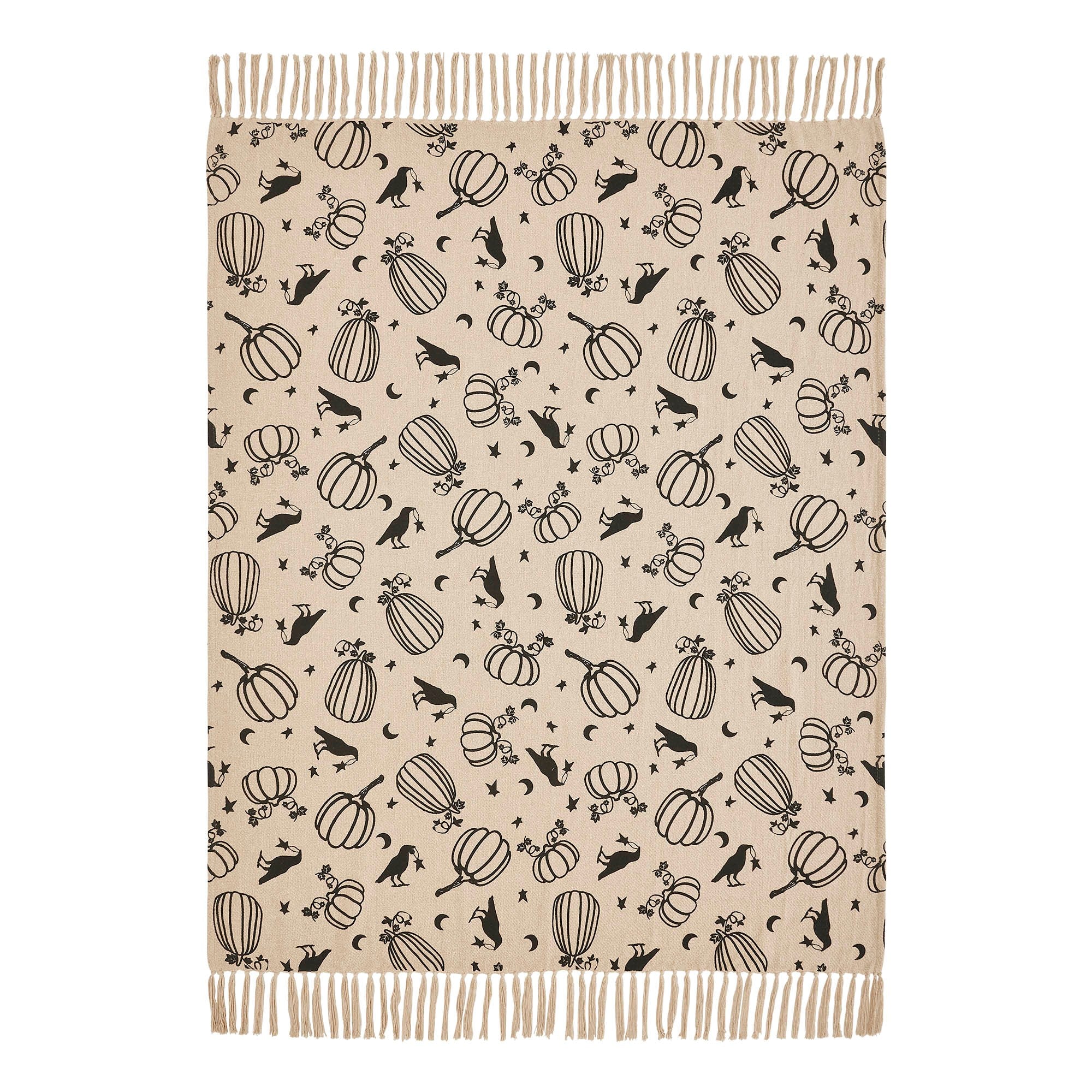Midnight Harvest Pumpkin & Raven Woven Throw Blanket – 50" x 60" Cozy Fall Accent