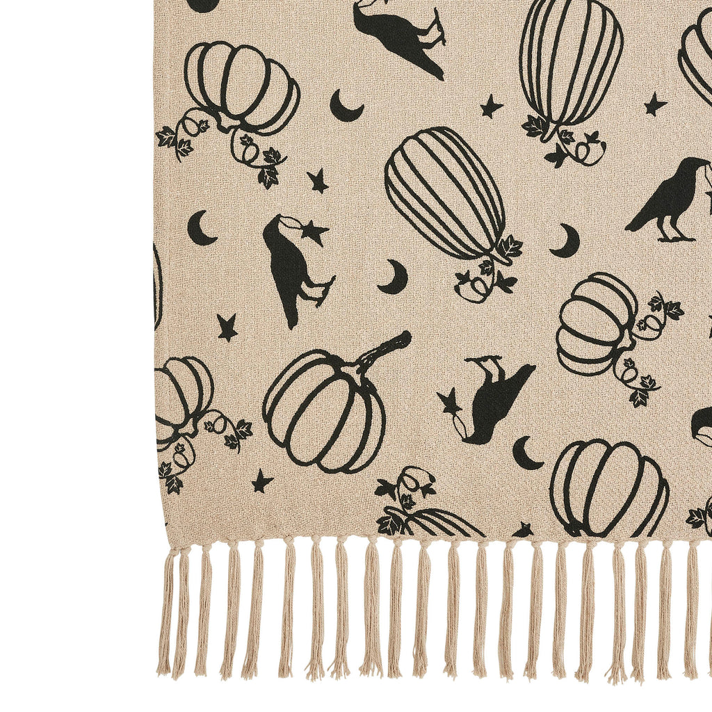 Midnight Harvest Pumpkin & Raven Woven Throw Blanket – 50" x 60" Cozy Fall Accent
