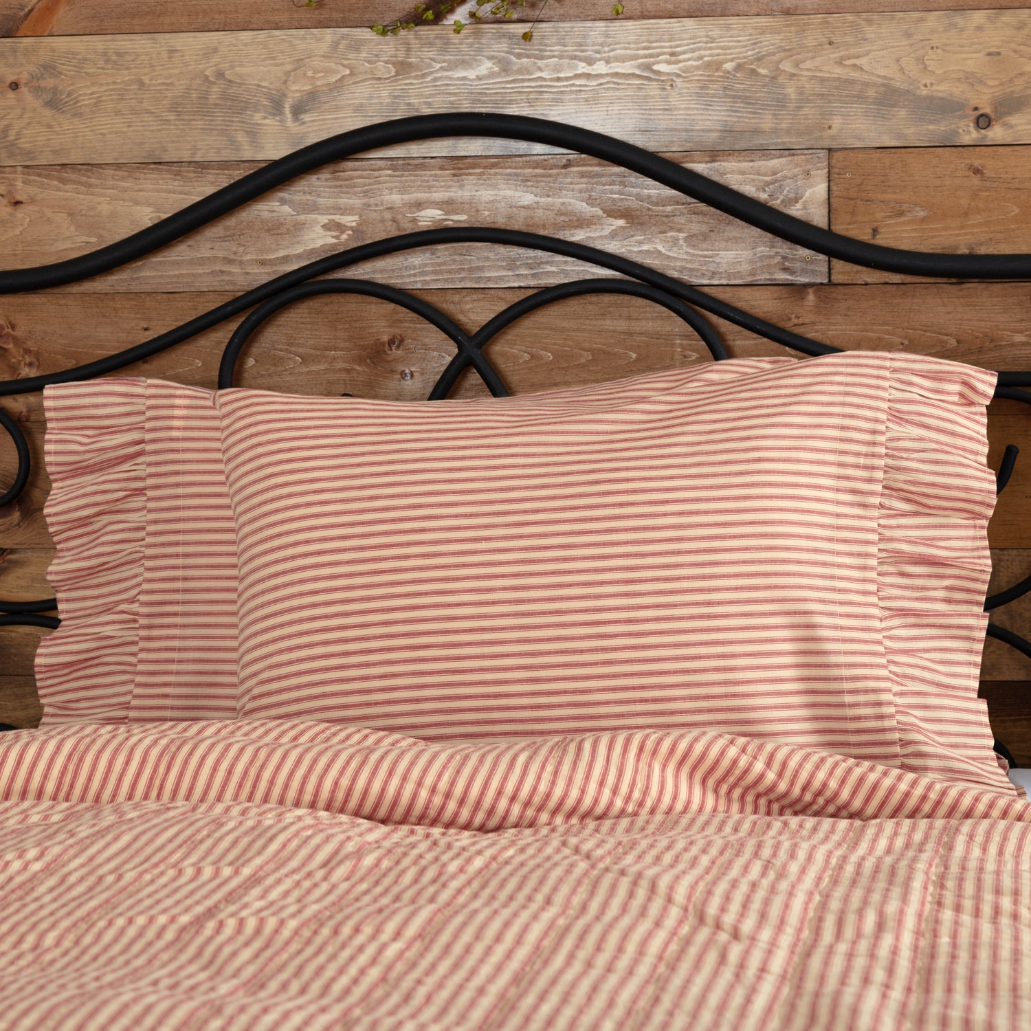 Sawyer Mill Red Ticking Stripe Pillow Case Set VHC Brands