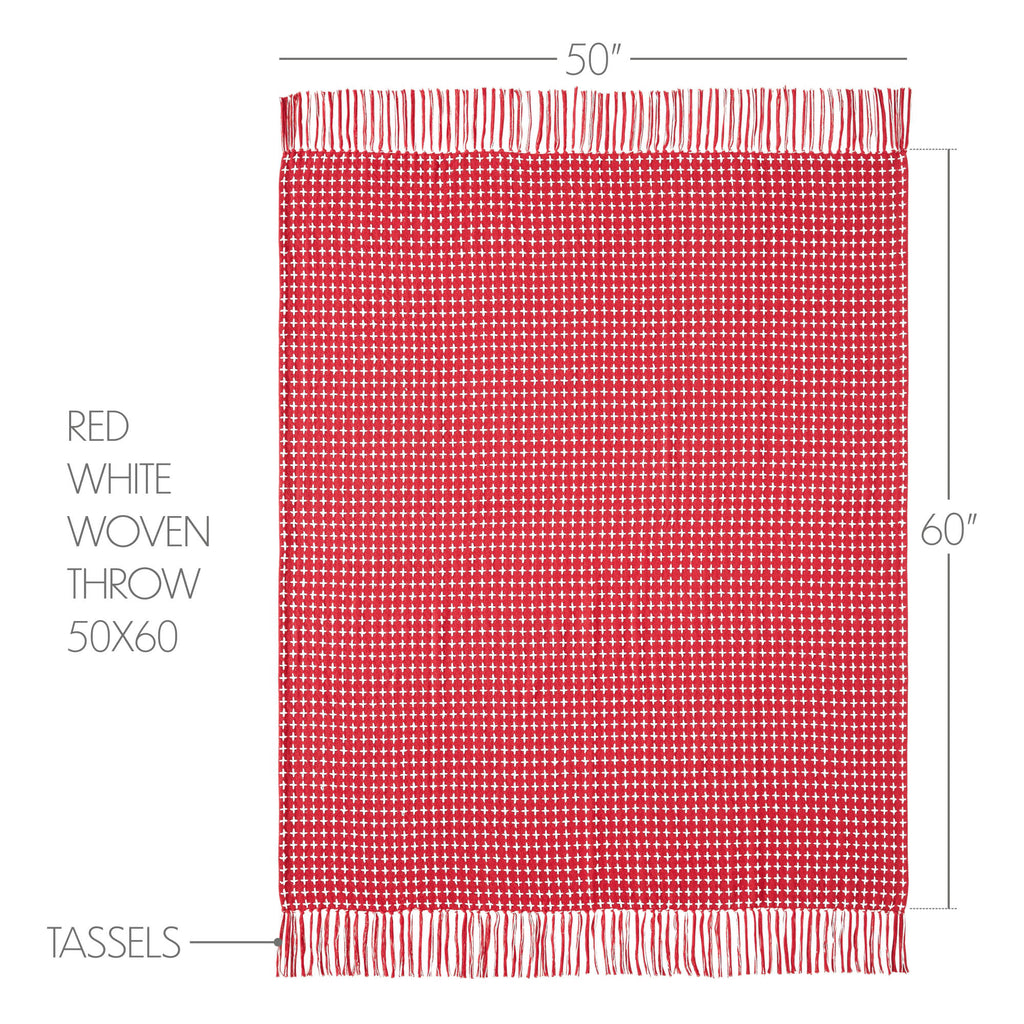 Close-up technical view displaying the dimensions and woven texture details of the red throw blanket.