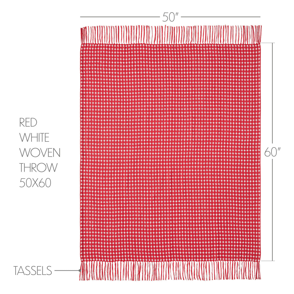 Close-up technical view displaying the dimensions and woven texture details of the red throw blanket.