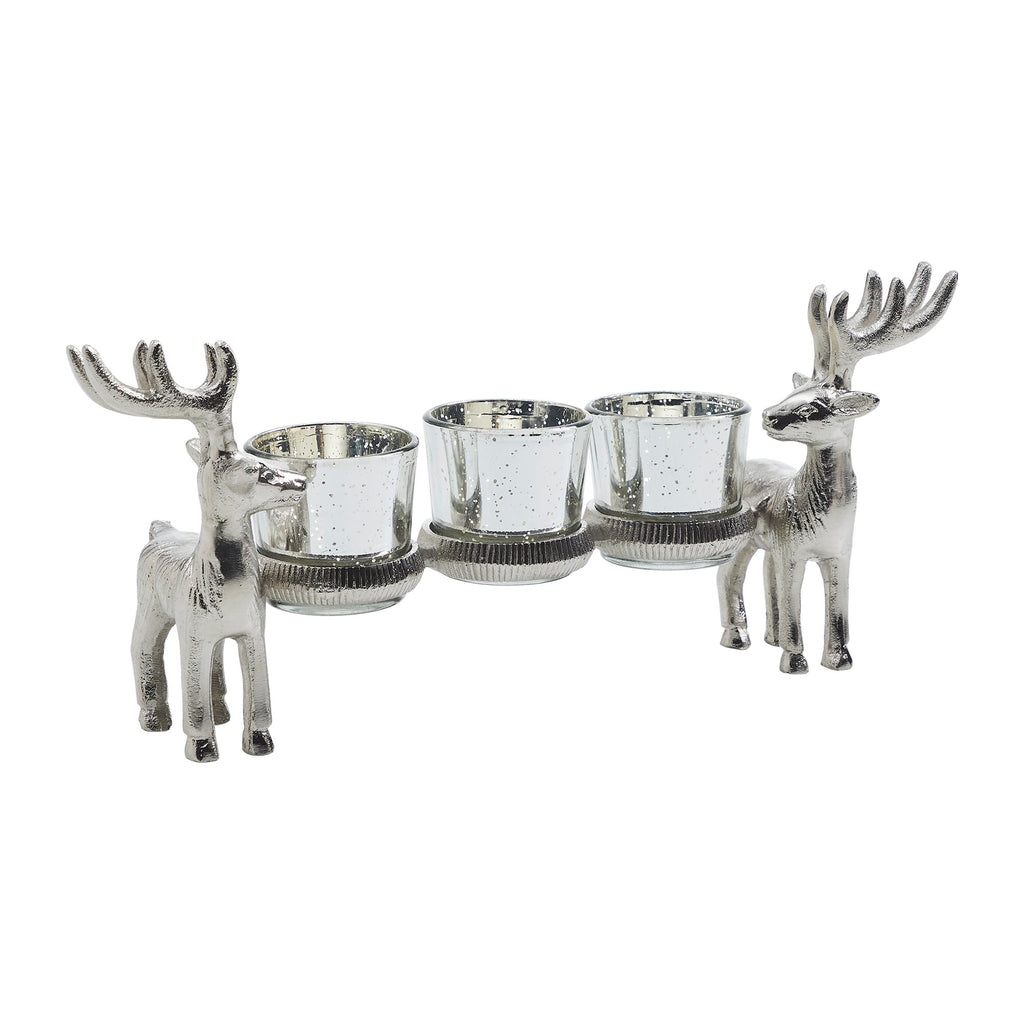 Silver Reindeer Tealight Candle Holder | Rustic Holiday Centerpiece