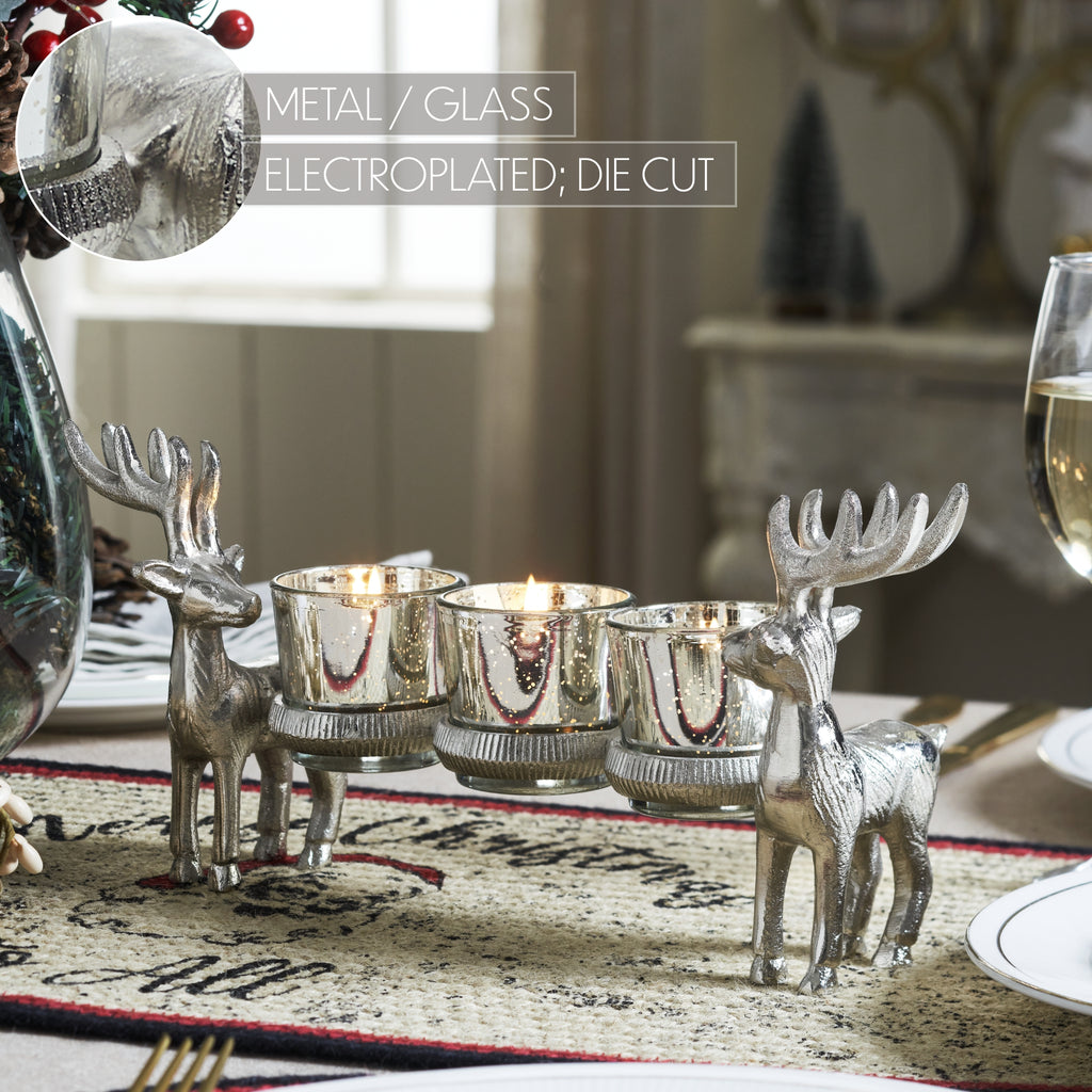 Silver Reindeer Tealight Candle Holder | Rustic Holiday Centerpiece