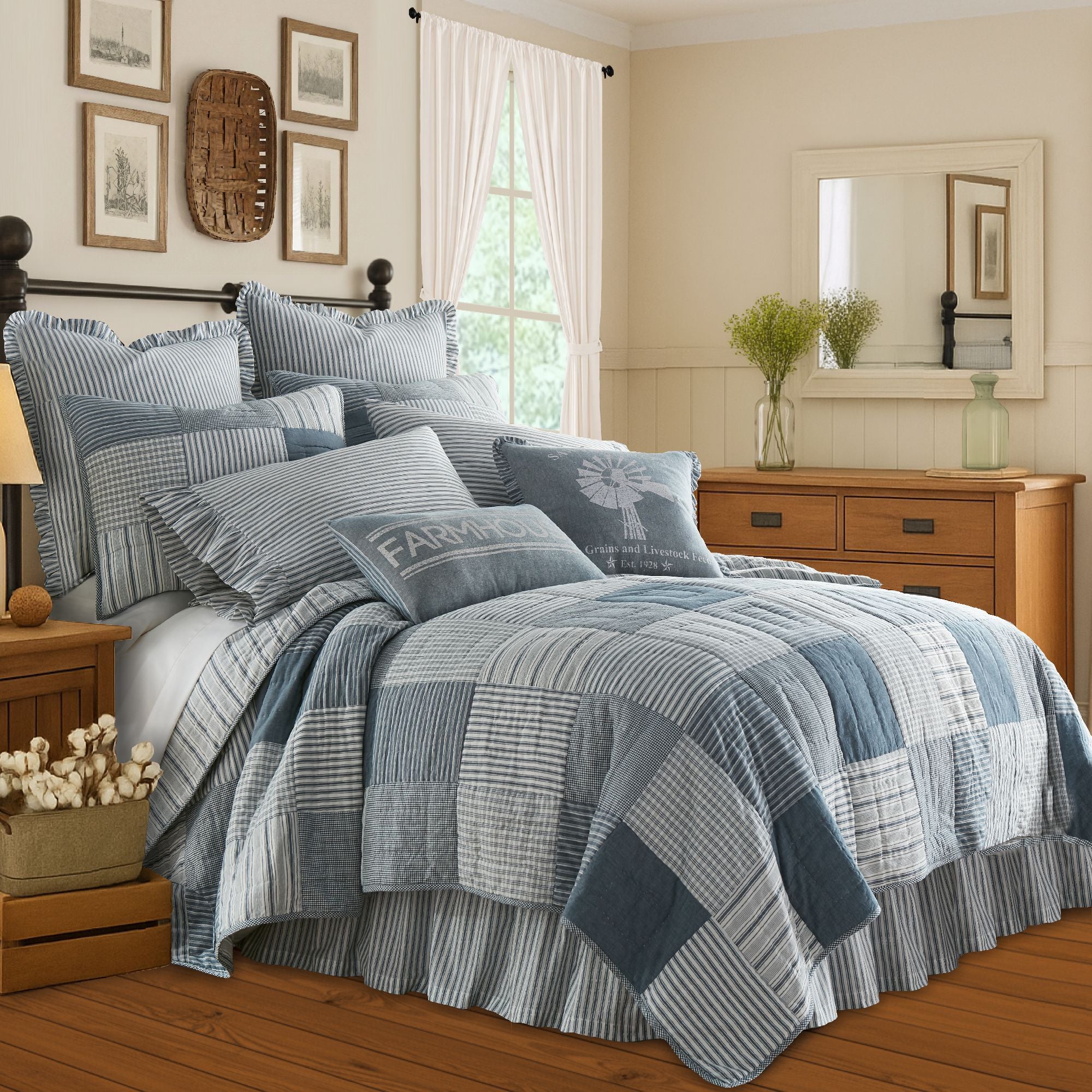 Sawyer Mill Blue Patchwork King Quilt - Heirloom Indigo Bedding VHC Brands