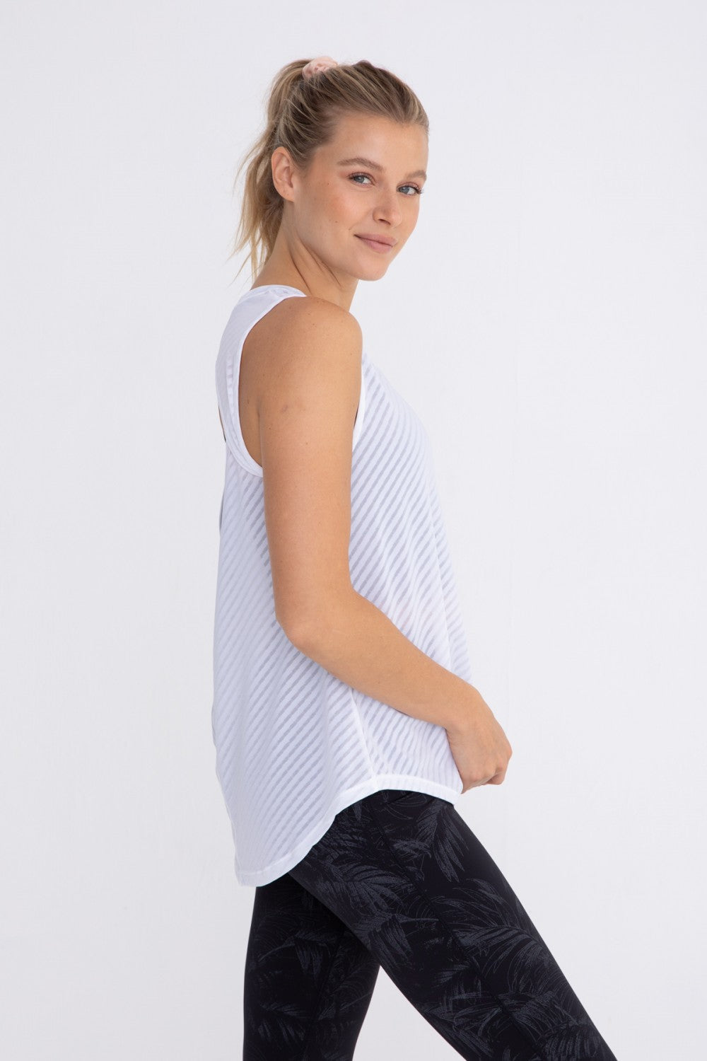 Sheer Striped Mesh Active Tank with Cut-Out Back Fitkitty Culture Athleisure Wear, Yoga Wear & Women's Clothing