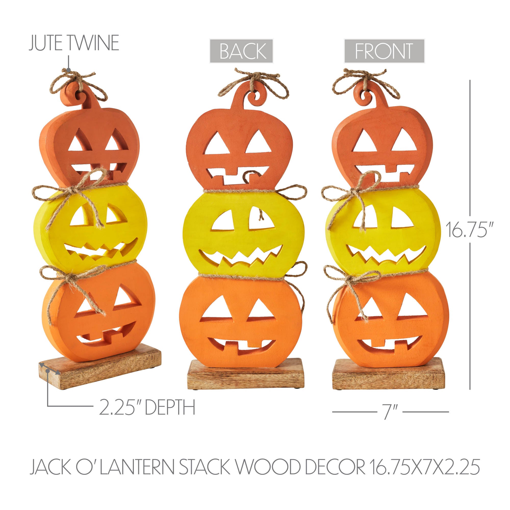 Graphic showing detailed width, height, and depth measurements for the stacked pumpkin sign.