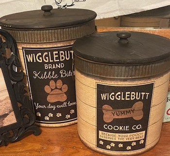 Wigglebutt Brand Rustic Metal Dog Treat Canister Set (2-Piece) Primitives by Kathy